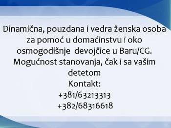 Pouzdana zena za pomoc porodici u Baru/CG