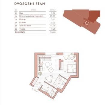Centar, Dalmatinska, 2.0, 55,48m2 novogradnja