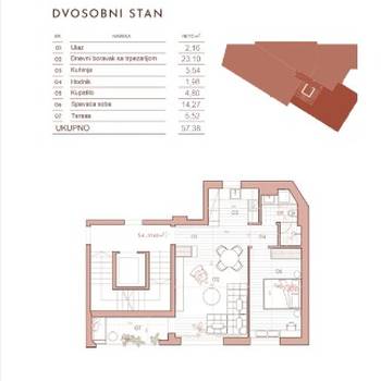 Centar, Dalmatinska, 2.0, 57,38 m2 novogradnja